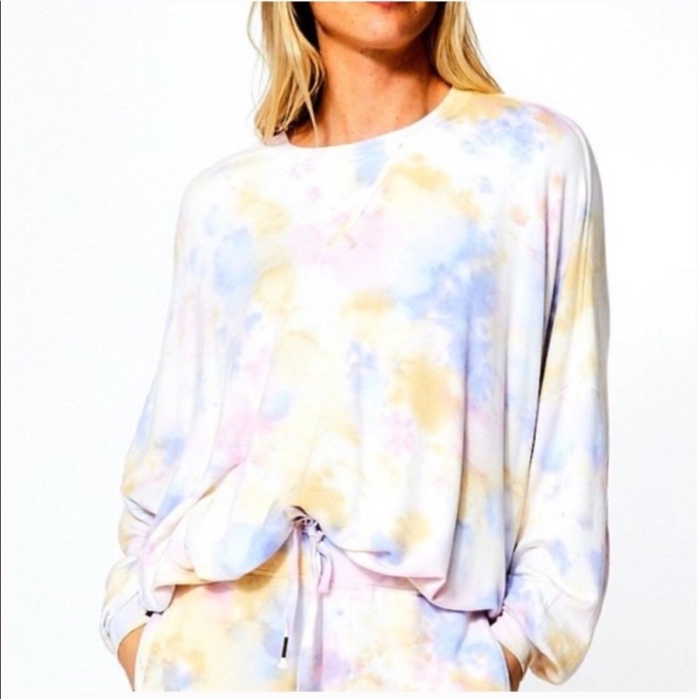 Young Fabulous & Broke Juliette Tie Dye Sweatshirt Watercolor Top White Pink